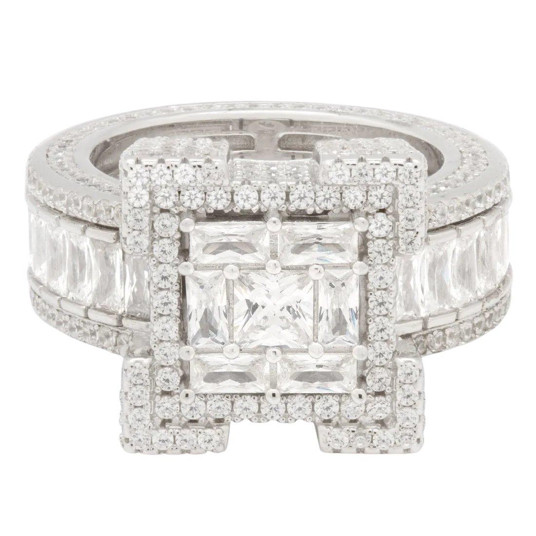 King Ice Baguette-Cut Platform Ring - White Gold - WHITE GOLD